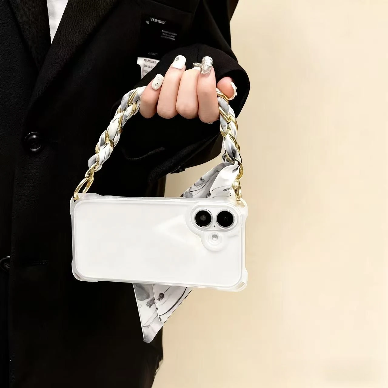 Elegant Silk Scarf Chain Strap Phone Case with Soft Shockproof Lanyard Cover