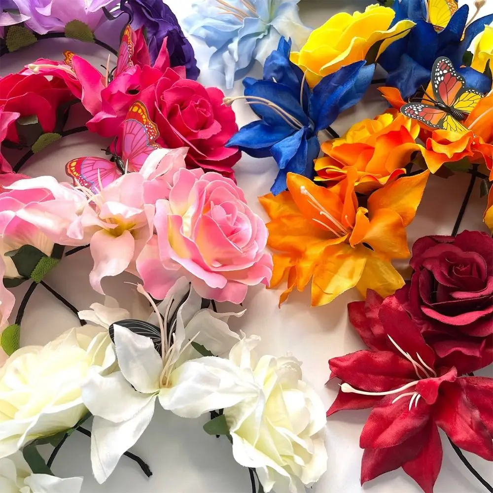 Künstliches Rosen-Haarband mit Schmetterlingsdesign, künstliche Blumen, Hochzeits-Kopfschmuck, Blumen-Stirnband, handgefertigt, leicht – Detail 8