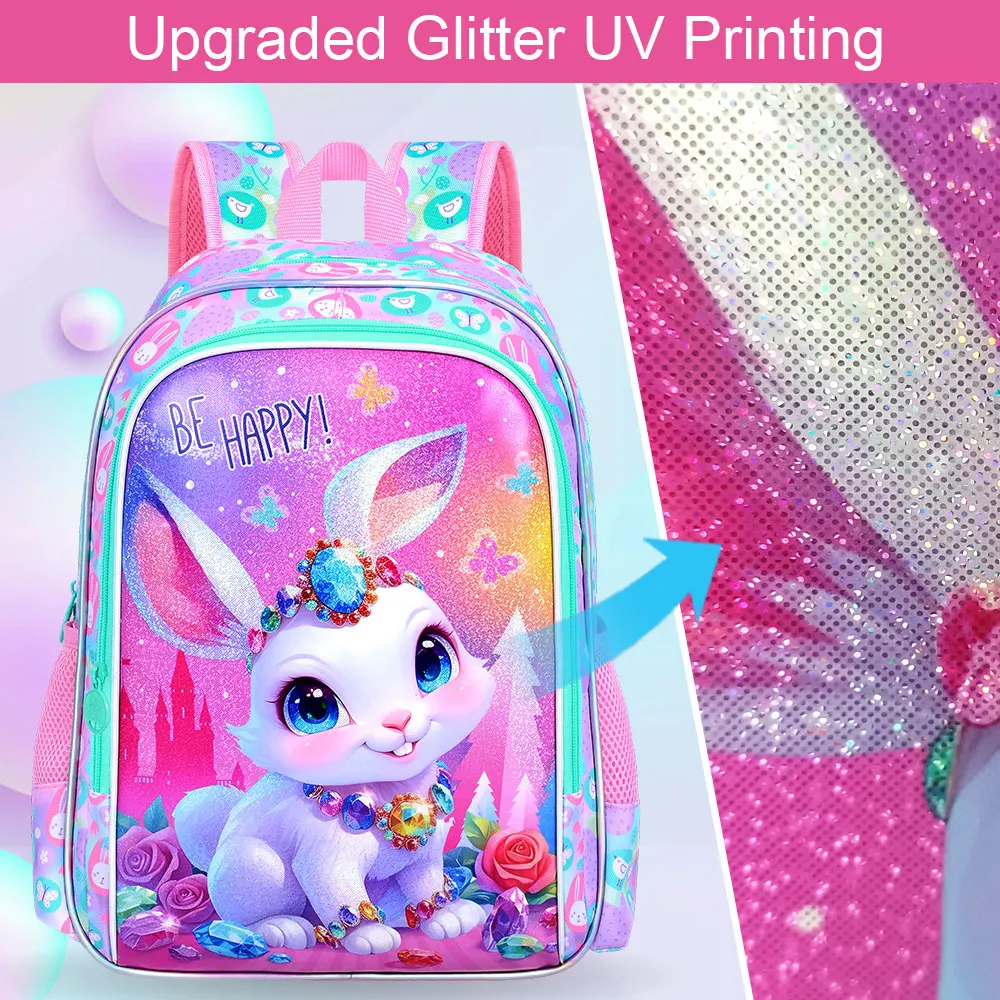 3Pcs Backpack for Girls, 16" Kids Bookbag with Lunch Box，School Backpacks for Elementary Preschool Kindergarten 5
