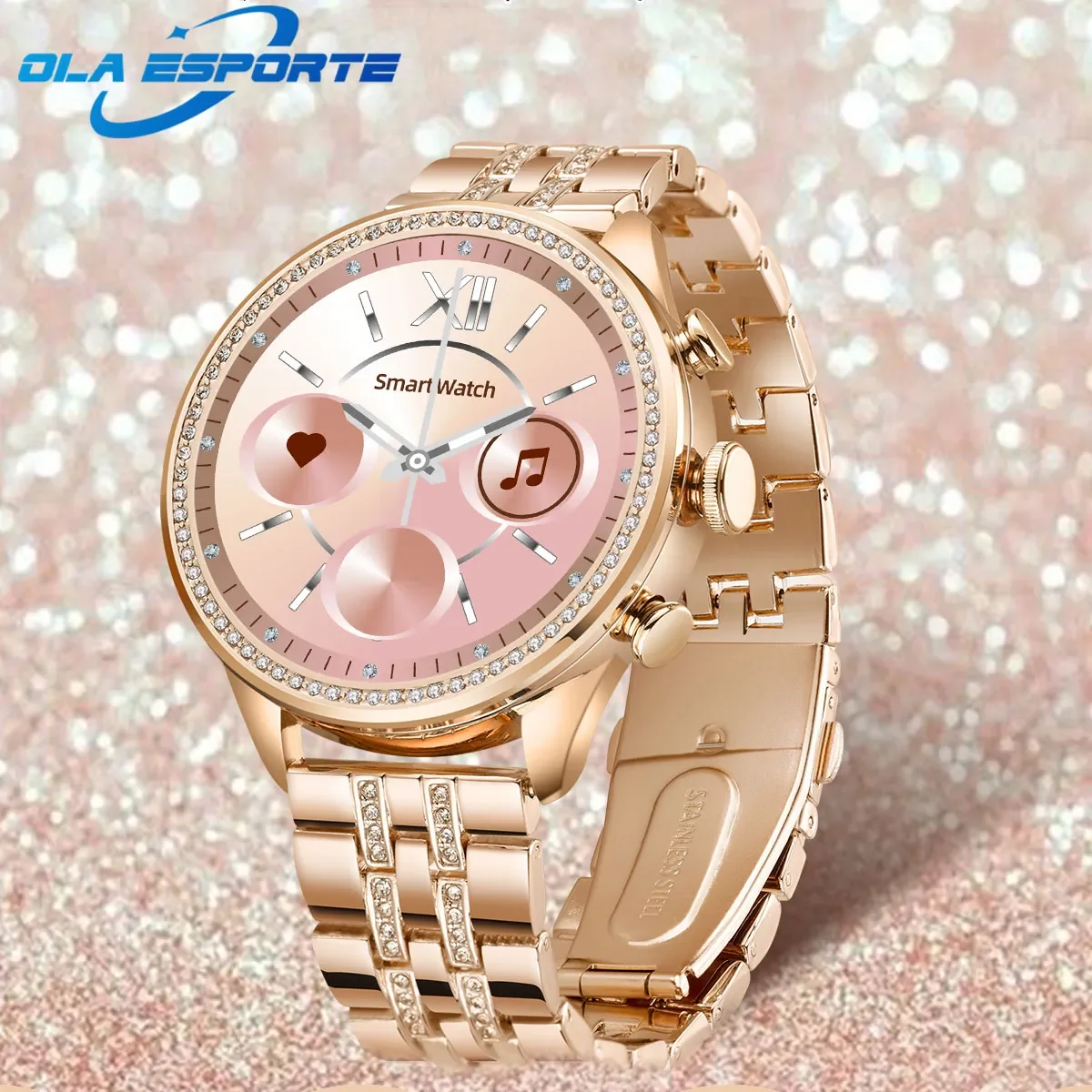 Ola Esporte Women Smart Watch Lady Flash Diamond Smartwatch Tre Pulsanti Telefonata Bluetooth Sport Bracciale Cardiofrequenzimetro