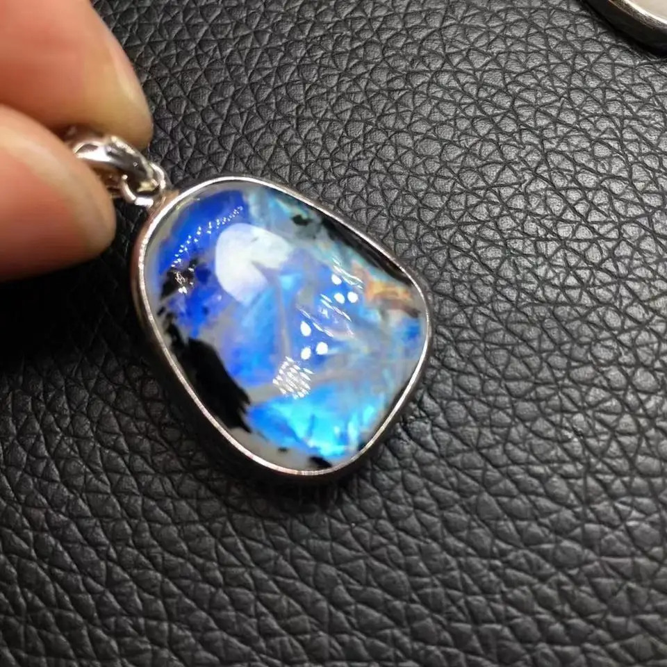 Unit One Piece Natural blue moonstone sliver 925 pendant rainbow moonstone with black spot pendant for gift 4