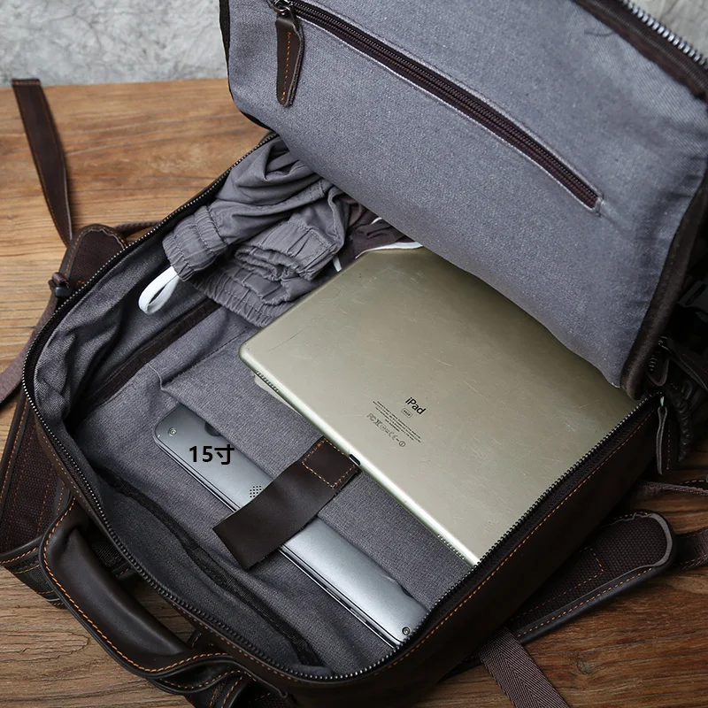 Leather Men's Backpack Top Layer Leather Leisure Business Travel Backpack Large Capacity Computer Bag Women's Schoolbag NZPJ