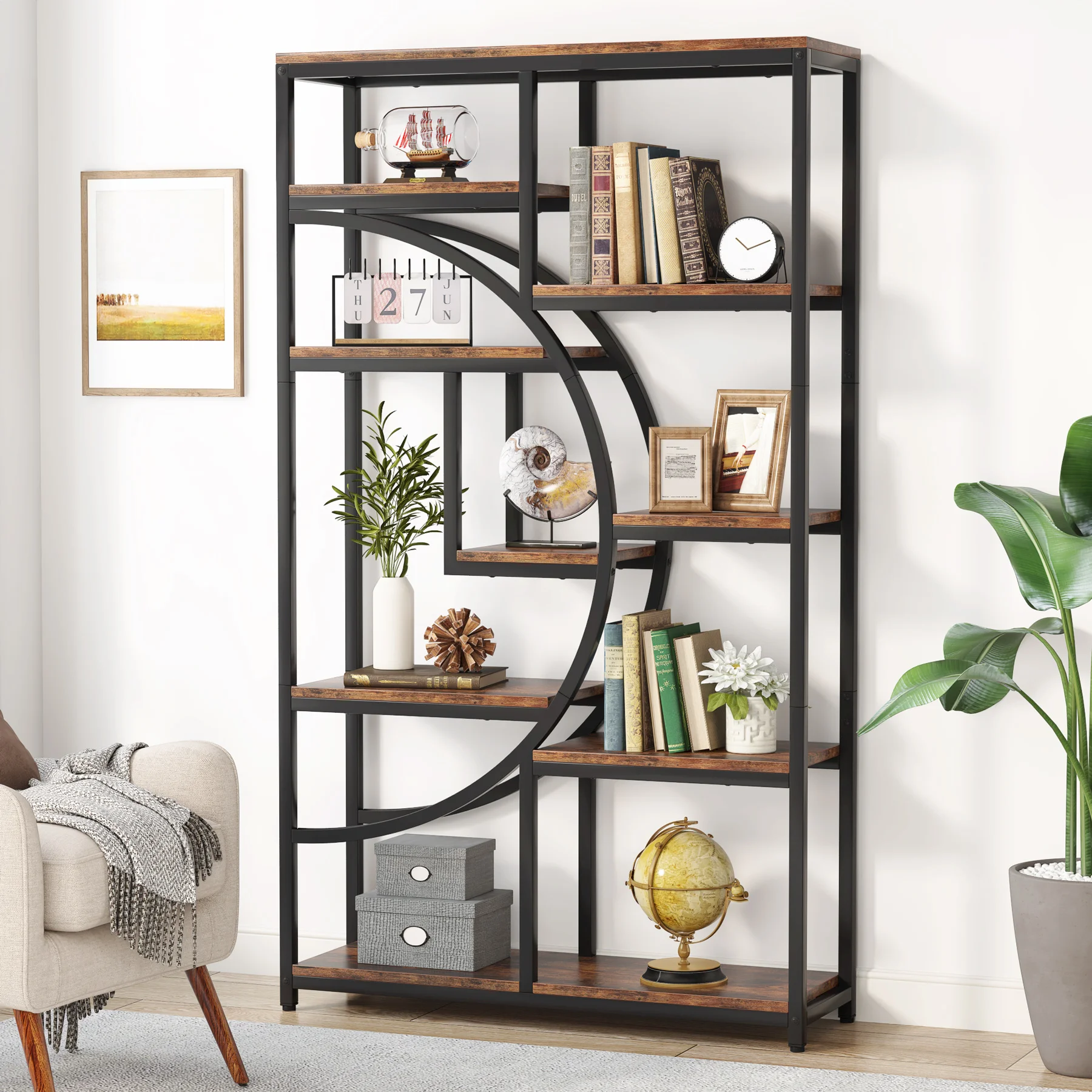 

Книжная полка Tribesigns, промышленный 5-уровневый шкаф Etagere, отдельно стоящие высокие книжные полки, дисплей
