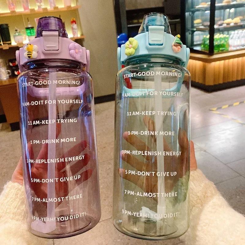 2 Liter Water Bottle with Straw Outdoor Sports Drinking Bottles with Time Marker Large Capacity Outdoor Cup Fitness Water Bottle sports water bottle sports bottle water bottle