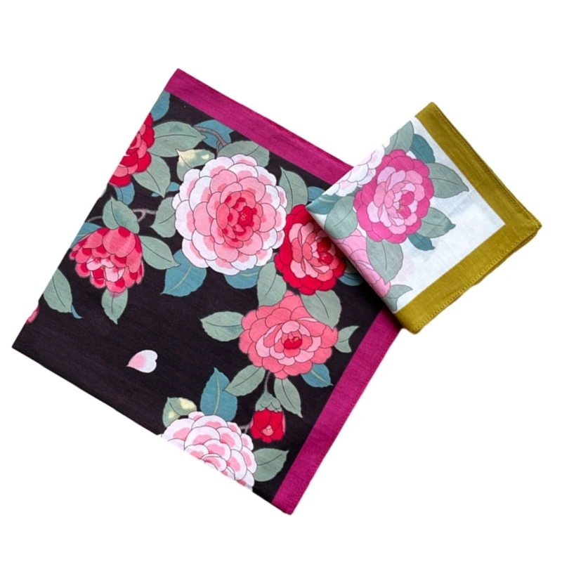 

45x45cm Girls Women Printed Handkerchiefs Colorful Hankies Pocket Floral Pattern Square Hijab Handkerchiefs for Woman