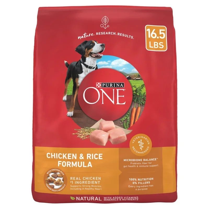 

Purina One сухая корм для собак, для взрослых собак с высоким содержанием белка, настоящий цыпленок и рис, мешок 16,5 фунтов