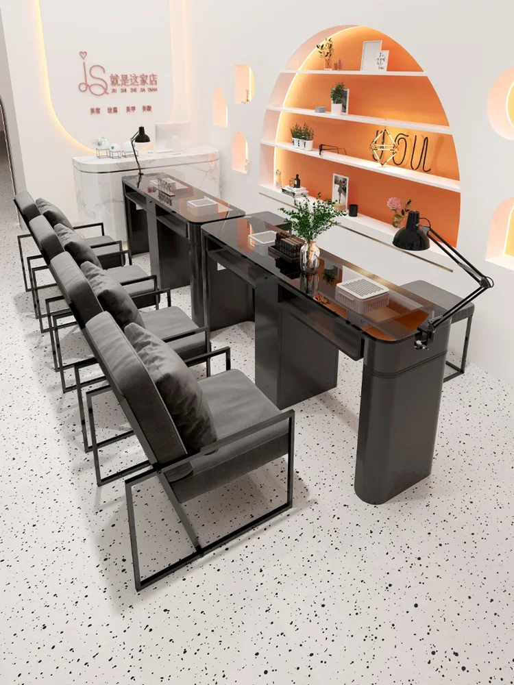 

Luxury Nordic Simplicity Nail Tables Vacuum Cleaner Nail Tables Manicure Galss Tabletop Mesa De Manicure Salon Furniture KM40NT