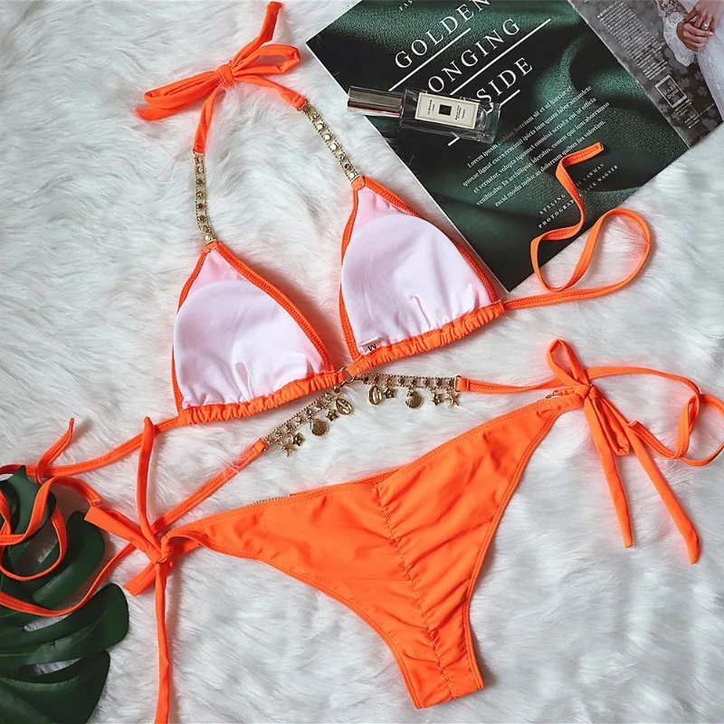 Women 2 Piece Shiny Diamond Bikini Set Tankini Sexy Bra Swimsuit Praty Bathing Suit