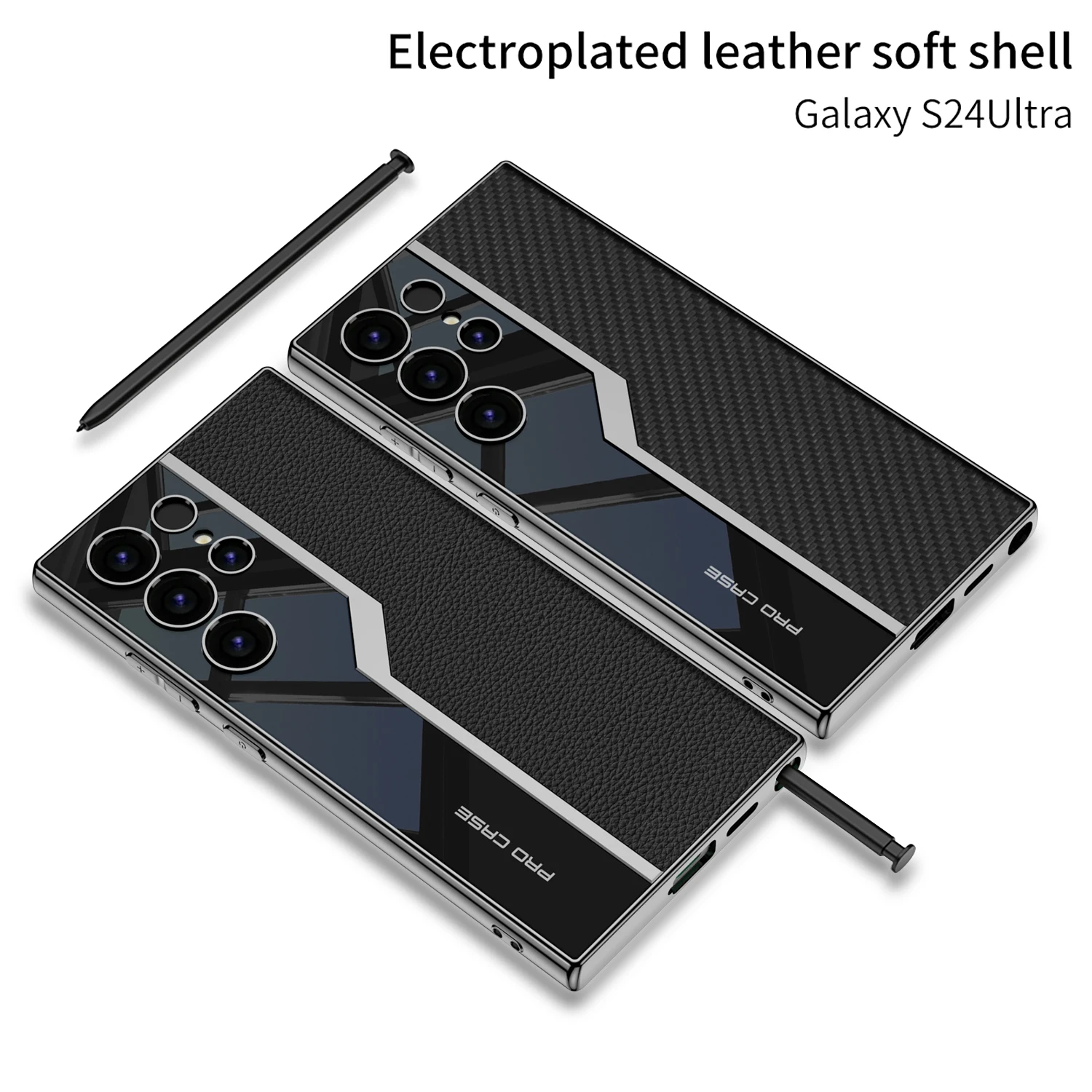 삼성 갤럭시 S23 S24 S25 울트라 5G 전화 케이스 도금 가죽 S24Ultra 보호 커버에 대한 얇은 TPU 소프트 Supercar 영상 케이스