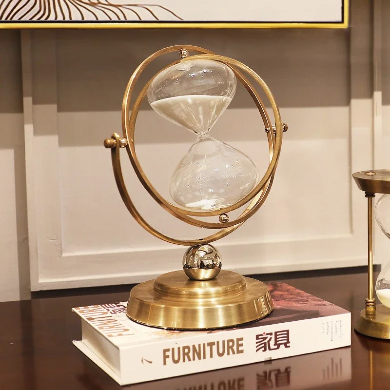 

European Retro Globe Hourglass Metal Hourglass 30/60 Minute Time Hourglass Personality Clock Home Supplies Desktop Ornaments
