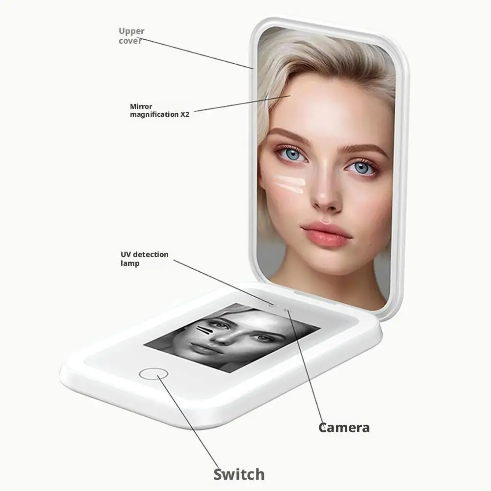 자외선 차단제 테스트를 위한 UV 카메라 자외선 차단제 카메라 피부 보호를 위한 디밍이 가능한 LED 조명이 있는 확대 여행용 거울