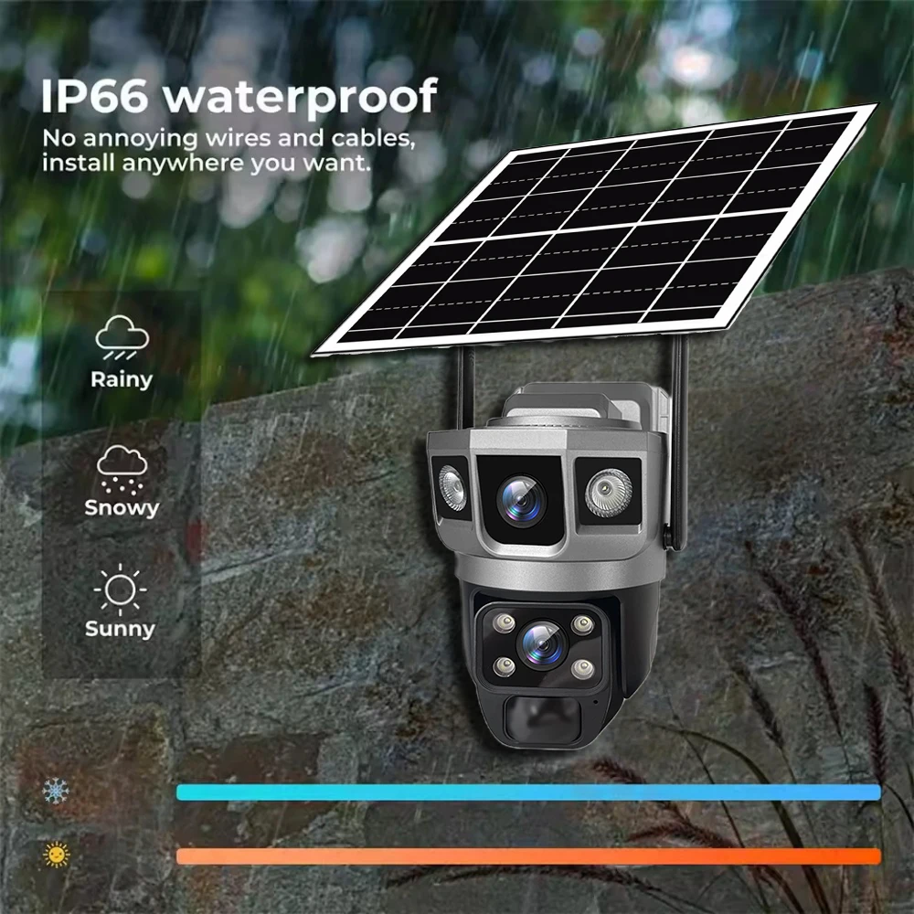 Surveillance Camera 4G/WIFI Camera Outdoor Solar Surveillance Camera 12MP HD 3 Screen Home Monitor PIR Auto Tracking Smart Home Security CCTV