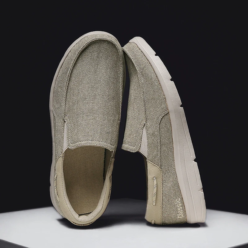 Men Casual Canvas Shoes Loafers Breathable Slip on Flats Vulcanized Shoes Driving Plus Size 46 Walking
