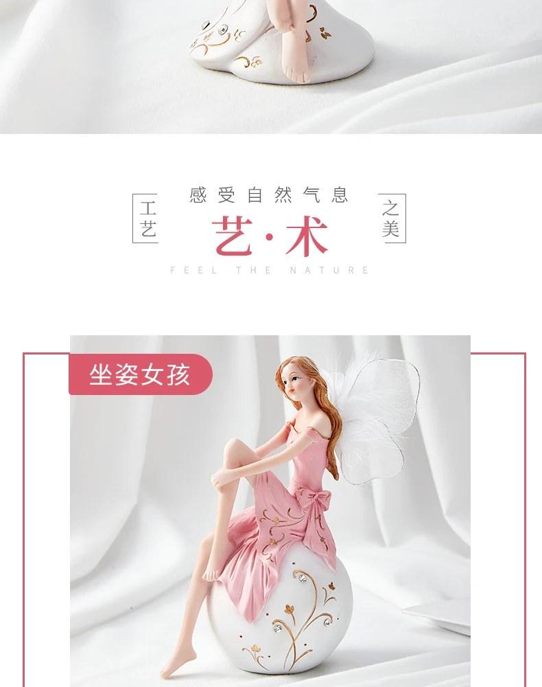 Blumen fee Harz Ornamente rosa Engel Mädchen Wohnkultur auf Schreibtisch zubehör kawaii Figur Haupt dekoration – Detail 3
