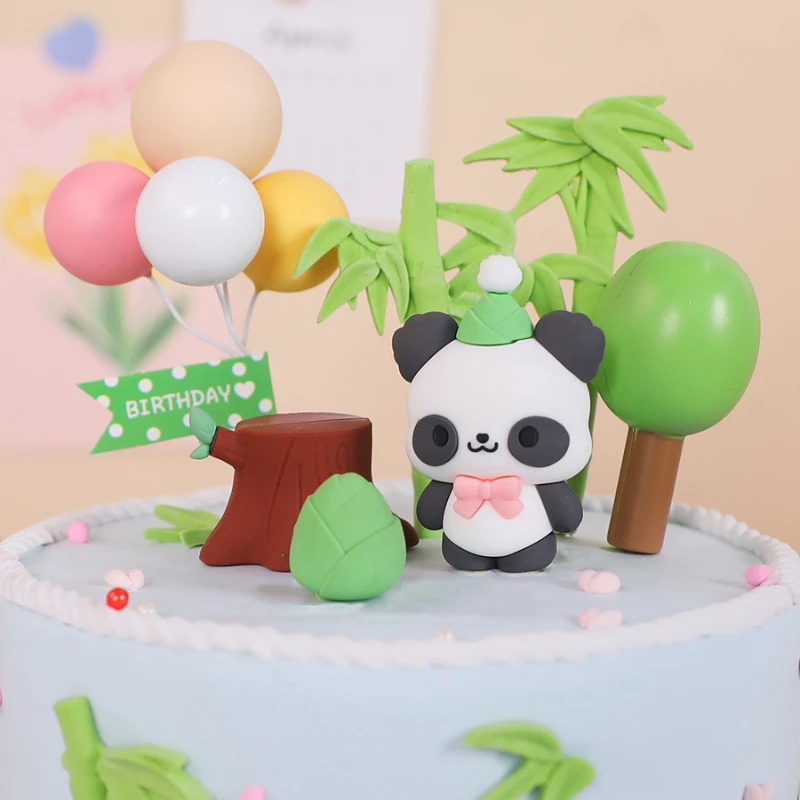 Happy Birthday Wedding Baby Shower Cake Topper Polymer Clay Panda Decoration