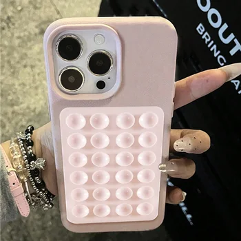 Luxury 3D Suction Cup Stand Litchi Pattern Phone Case For iPhone 16 15 14 Pro Max Plus 11 12 13 Pro 14 15 Plus XR XS 16E Cover