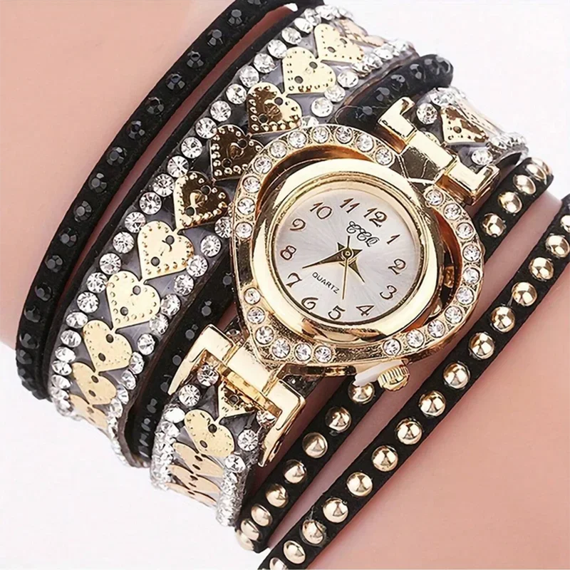 Fashion Rhinestone Womens Watch Long Leather Bracelet Quartz Watches