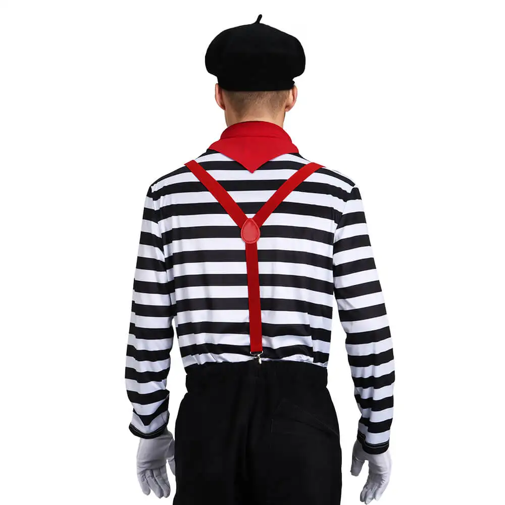 Men's French Mime Costume Mime Artist Cosplay Shirt Silent Actor Clown Striped Halloween Theme Party Outfits