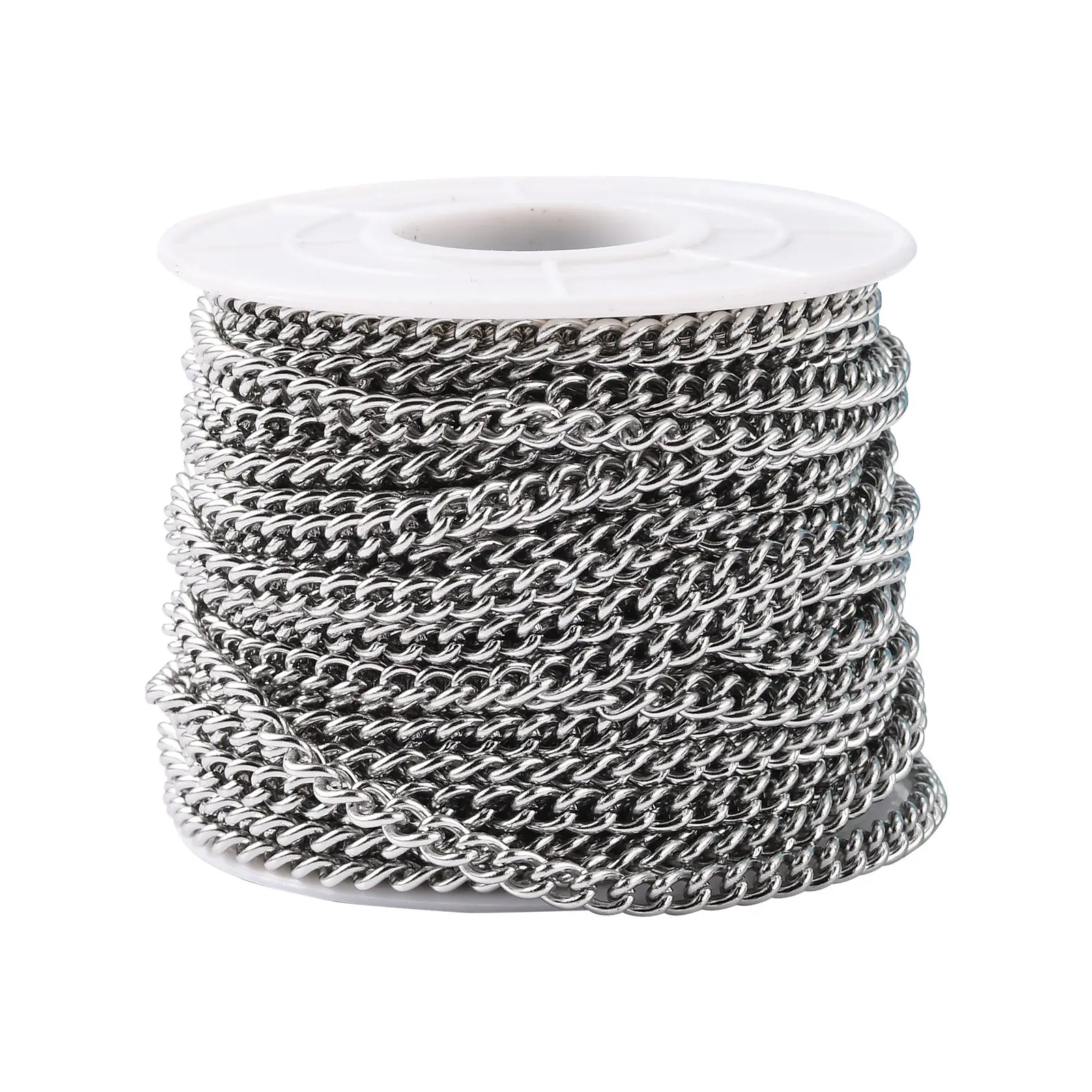304 Stainless Steel Curb Chains, Unwelded, Stainless Steel Color, 5x3.5x1mm; about 10m/roll