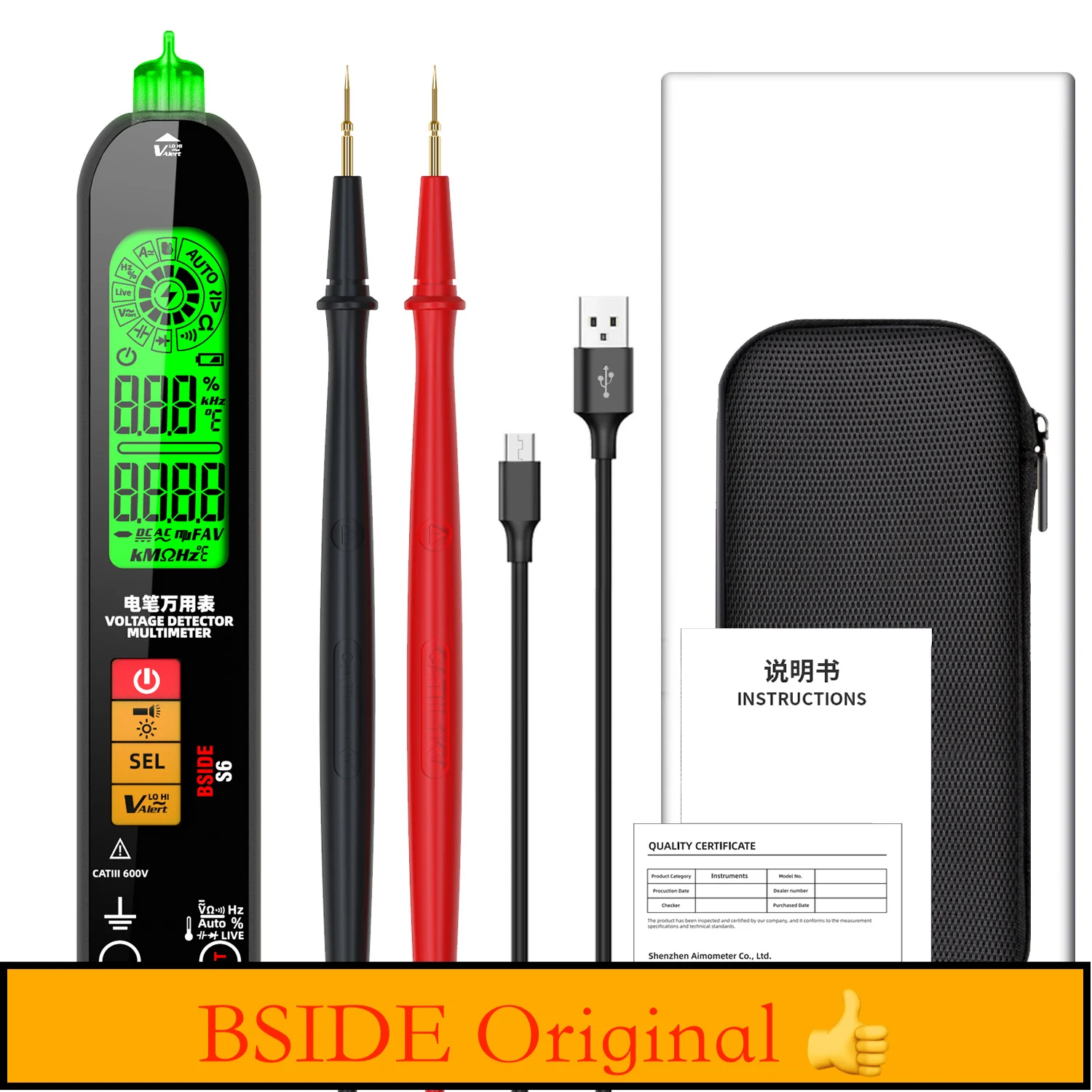 

BSIDE S6 Digital Multimeter Auto Range AC DC Current Voltage Tester Pen Non-Contact Voltage Detector True RMS Tester