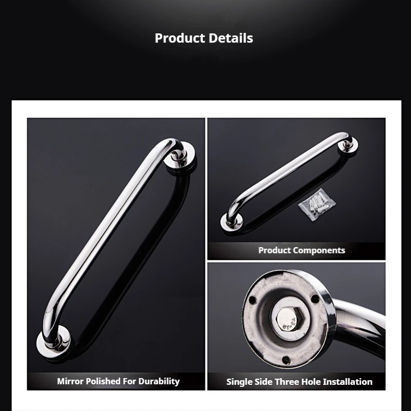 Description Picture 6 of itemStainless Steel Handrail for Bathroom Shower Bath Safety Non-slip Handle Perforated Installation Bathroom Safety & Accessories