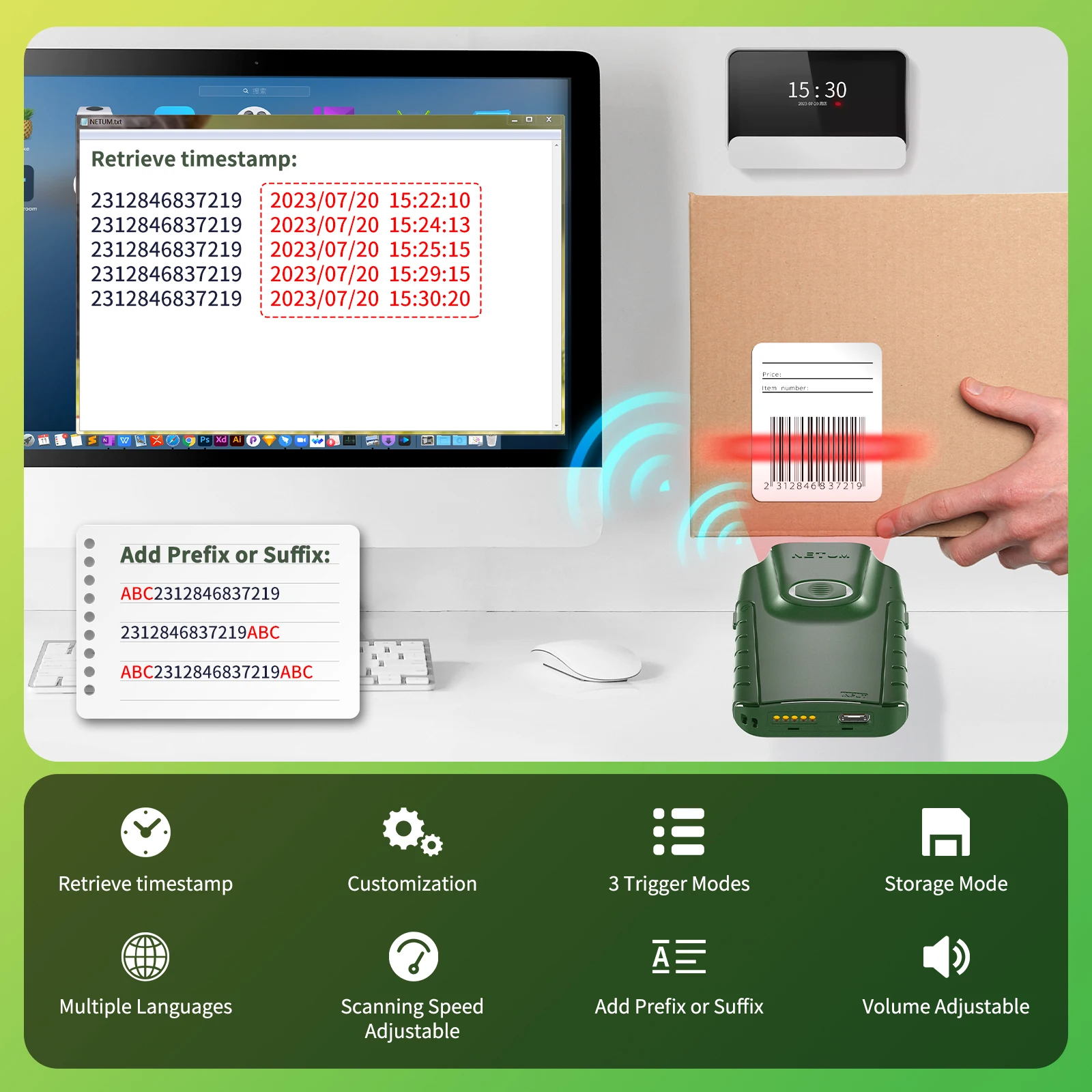NETUM Bluetooth 2D 바코드 스캐너, 3-in-1 소형 휴대용 QR 바코드 리더 창고용 자동 무선 건 스캔 백 클립