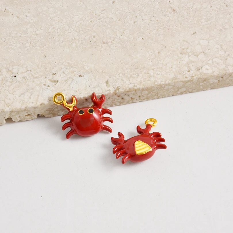 2 Stück rote Hummerkrabbe Koralle echt vergoldet Edelstahl Emaille Charm für Schmuckherstellung Zubehör DIY Strand Halskette Anhänger – Detail 3