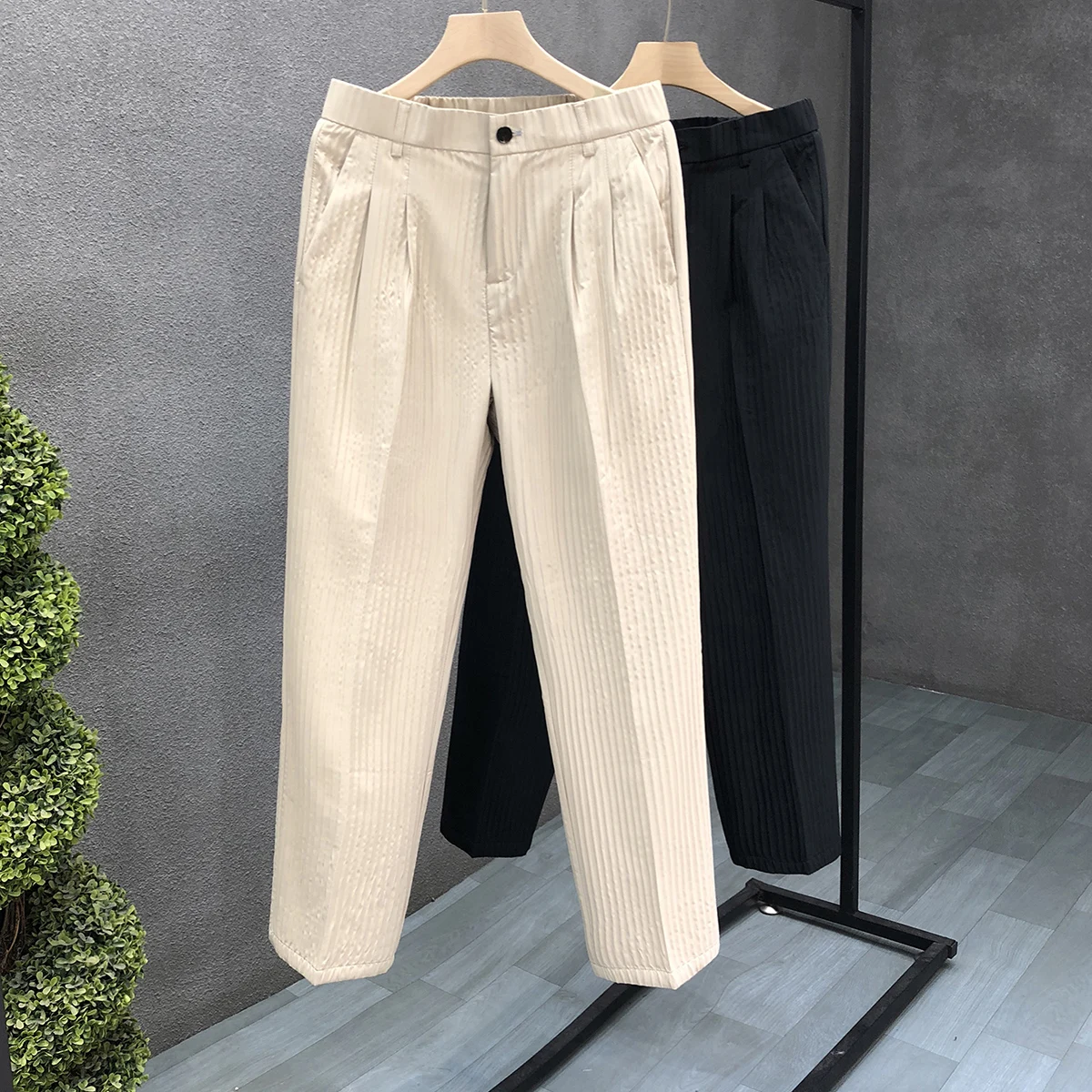 

Men's Casual All-In-One Solid Color Suit Pants Merchant Formal Elastic Waist Comfortable Slim Camping Trip Talk Pants A385