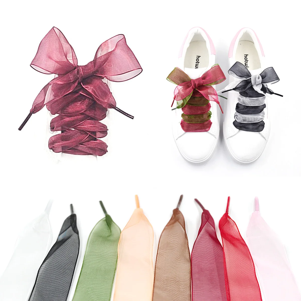 

White Laces Satin Ribbon Pink Silk Ribbon Girl Shoestrings for Dancing Widening Transparent Flat