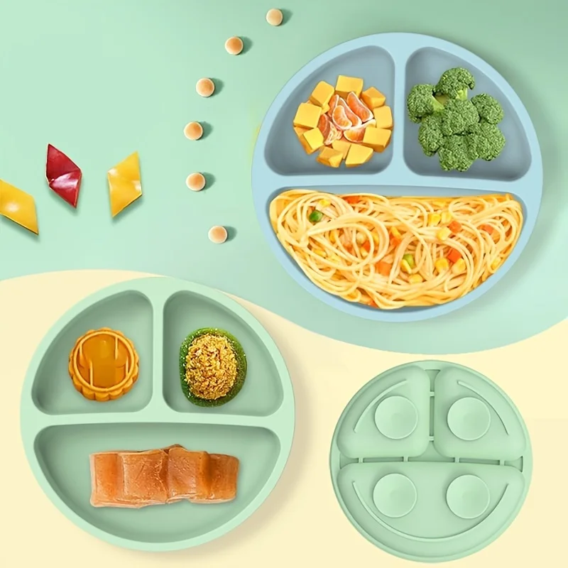 

Baby Safe Silicone Dining Plate Suction Cartoon Children Dishes Feeding Toddler Training Tableware Retro Kids Smile Face Plate