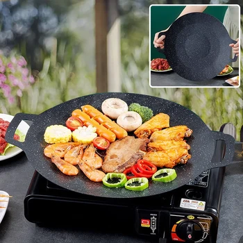 30/34CM Griglia Padella Coreana Rotonda Antiaderente Piastra per Barbecue Viaggio All'aperto Campeggio Padella Accessori per Barbecue 1