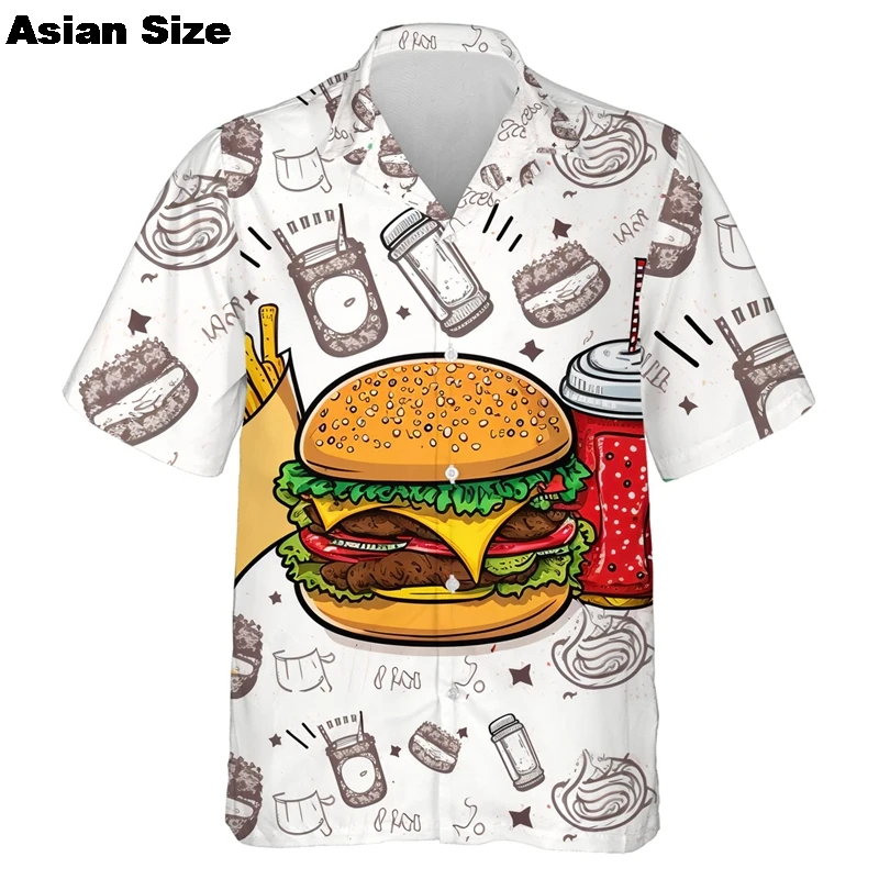 Men's Hamburg Printed Beach Shirts Casual Short Sleeve Tropical Hawaiian Shirts For Men Funny Hot Dog Button Down Shirt Clothing