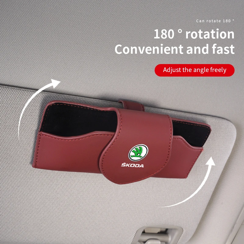 Car Sunglasses Holder Glasses Clip Card Clamp Storage Box For Skoda Fabia Superb Yeti Octavia Enyaq Rapid Kodiaq Kamiq Karoq Mk3