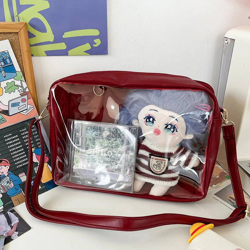 여성용 귀여운 일본 PU 가죽 크로스바디 백, 봉제 장난감, 투명 가방, 소녀 Ita 가방, Bolso, 20cm 높이, 신상 2024