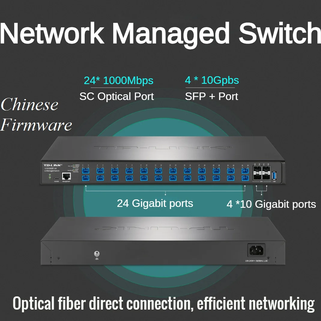 

24* Gigabit SC optical ports, 4* 10 Gigabit SFP+ Ports Manageable Ethernet Switch 10000Mbps Network Managed Switch VLAN 16K MAC