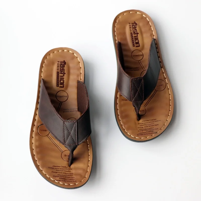 2023 Shoes Leather Men's Flip Flops Shoes Outdoor Beach