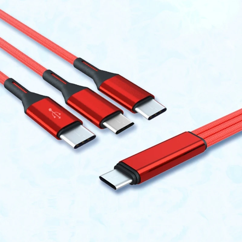 Triple USB-C Fast Charging Cable - 3-in-1 Multi-Port Charger Cord for Simultaneous Device Charging