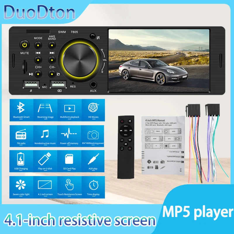 Car Radio 1 Din 4.1'' Touch Screen Stereo MP5 Player Bluetooth MP3 Player FM Radio USB Autoradio With Remote Control AUX DuoDton