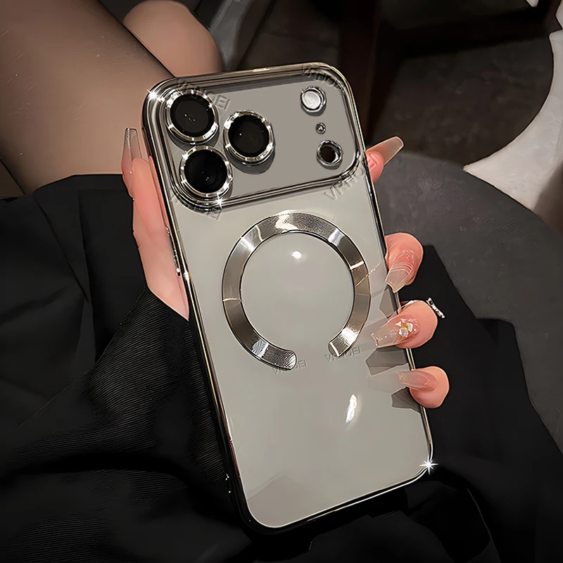 Luxury Plating Magnetic Phone Case - Clear Soft TPU Cover with Wireless Charging Compatibility