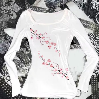 Y2K Millennium style casual women's long sleeved slim fit top suitable for autumn and winter base clothes, close fitting and com 1