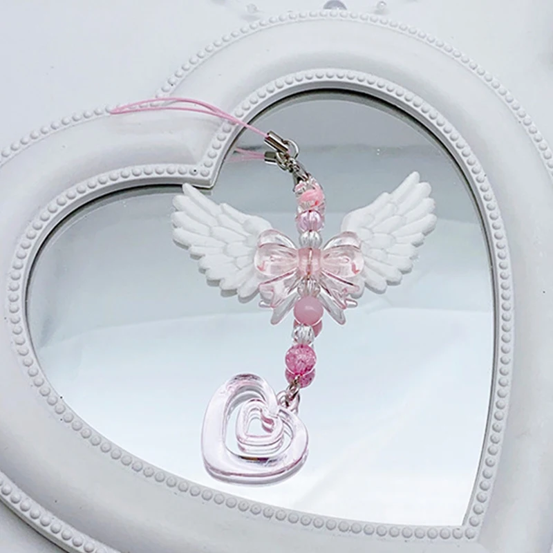 Süße Flügel Bogen Herz Handy Gurt Telefon Charms Anhänger für Mädchen Frauen Mode Schlüsselanhänger Rucksack Dekor Zubehör Geschenke – Detail 2