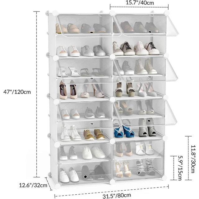 HOMIDEC Shoe Rack, 8 Tier Shoe Storage Cabinet 32 Pair Plastic Shoe Shelves  Organizer for Closet Hallway Bedroom Entryway, Black