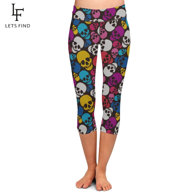 

New Hot Sale High Waist 3D Skull Print Women Capri Leggings High Elastic Mid-Calf Women Sexy Girl Leggings Summer