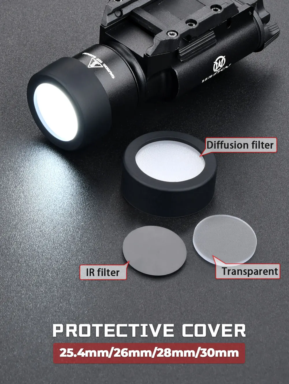 WADSN Taktische M300 M600 X300 X400V Schutz Jagd Waffe licht LED Taschenlampe Abdeckung Benutzerdefinierte Objektiv Schutz 25,4 MM 28 MM 30 MM 26mm – Detail 1