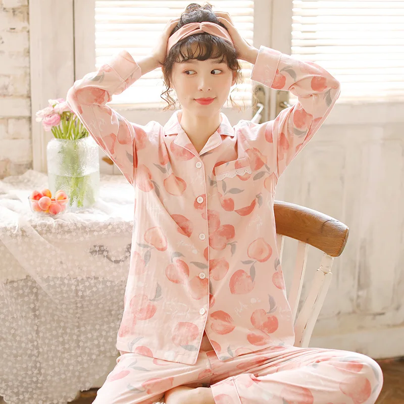Spring Autumn Women's Milk Silk Pajamas Long Sleeve Cardigan Pants Loose Casual Home Clothing Set Girl Sweet Cute Sleepwear