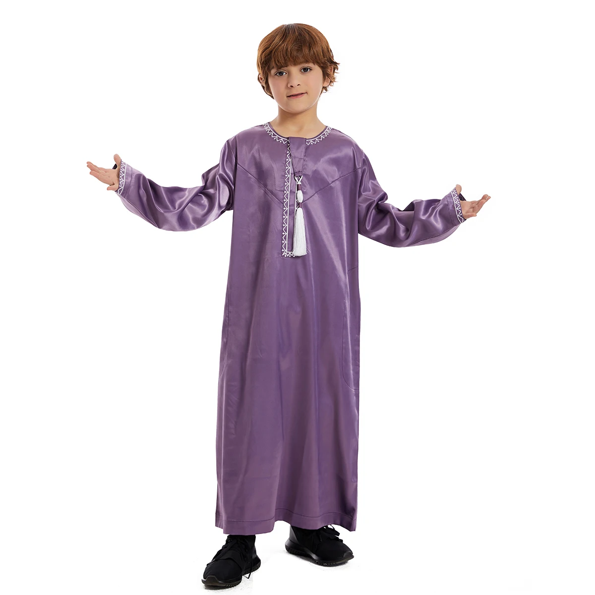 Ramadan Eid Muslim Kids Embroidery Tassel Robe Jubba Thobe Islamic Arab Boys Kaftan Children Abaya Traditional Clothes Turkey
