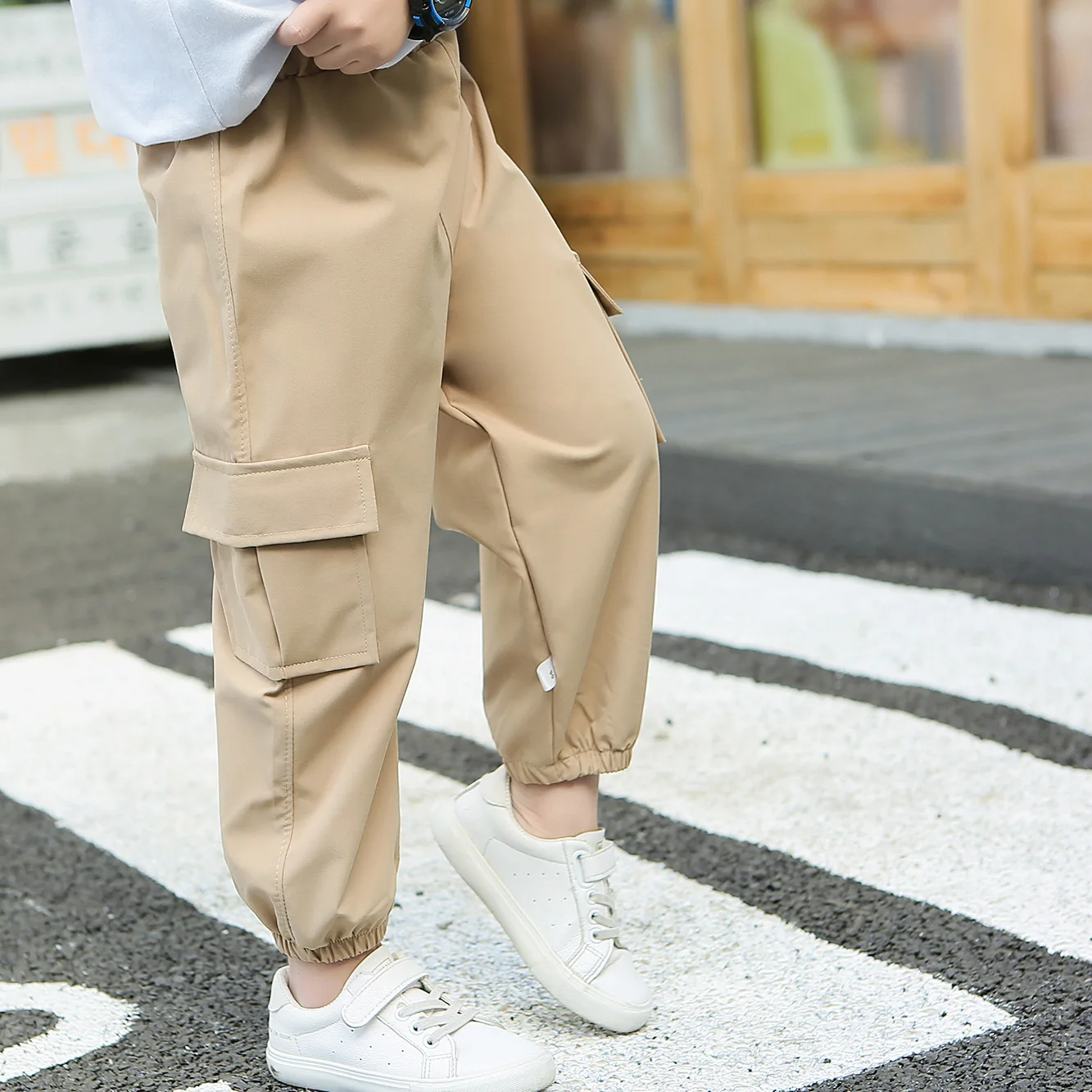 Spring Autumn Kids Cargo Pants Solid Color Children Casual