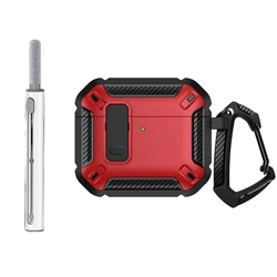 Enhanced Security Lock Case for AirPods - Durable TPU & PC Protective Earphone Cover with Hook (04 - With Cleaning Pen)