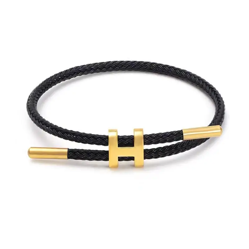 Braided Rope Bracelet Adjustable for Women with Stainless Steel Charms Arm Stacking Jewelry