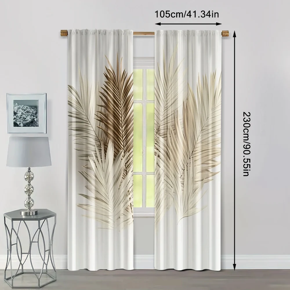 2pcs, Curtain Cloth Spring Curtains&Drapes Brown Palm Polyester (without rod) Decorations For Home Use for Bedroom Living Room 4
